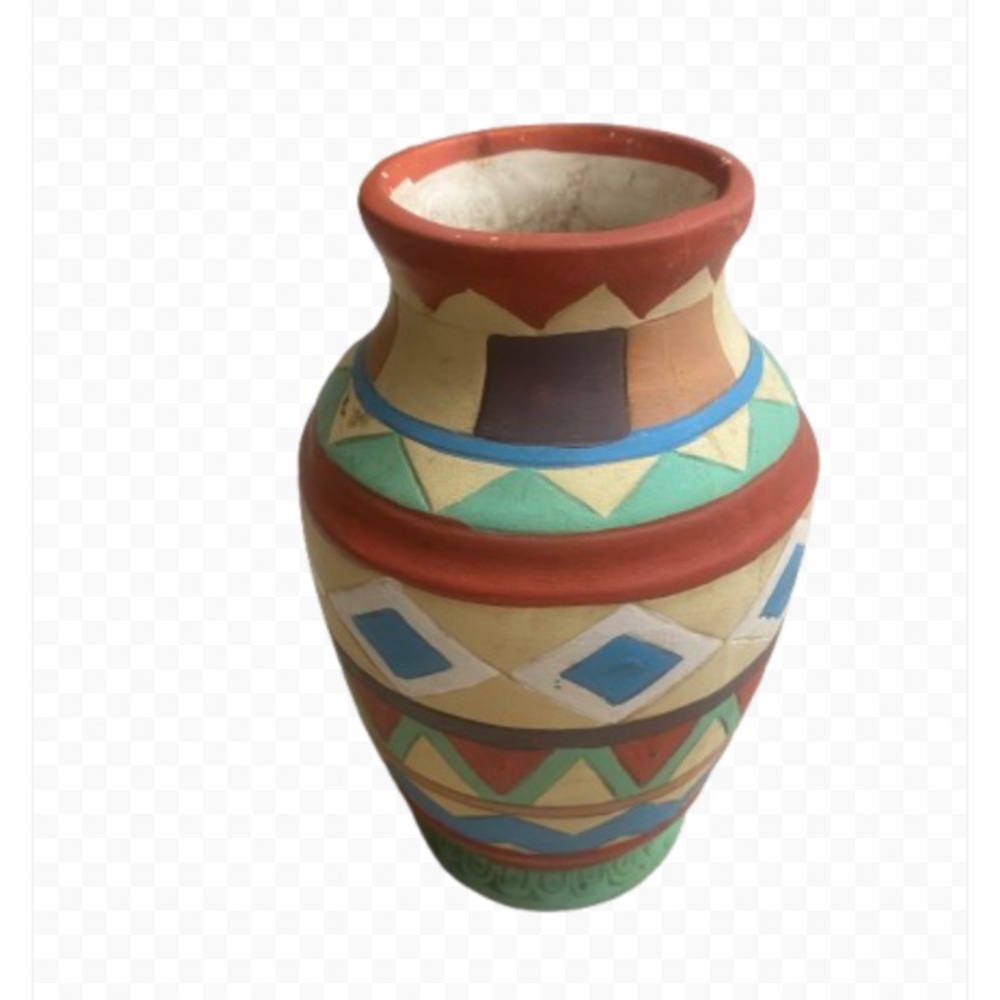 Vintage 1990’s Handpainted Clay Southwestern Style Pottery Vase Planter